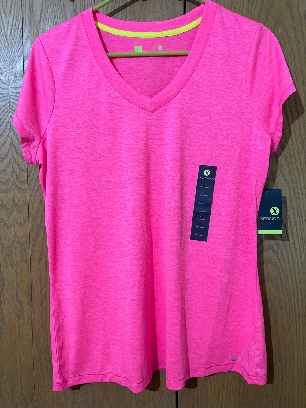 Xersion Women’s V‑Neck Tee - Hot Pink large uv protection quick dry stretch